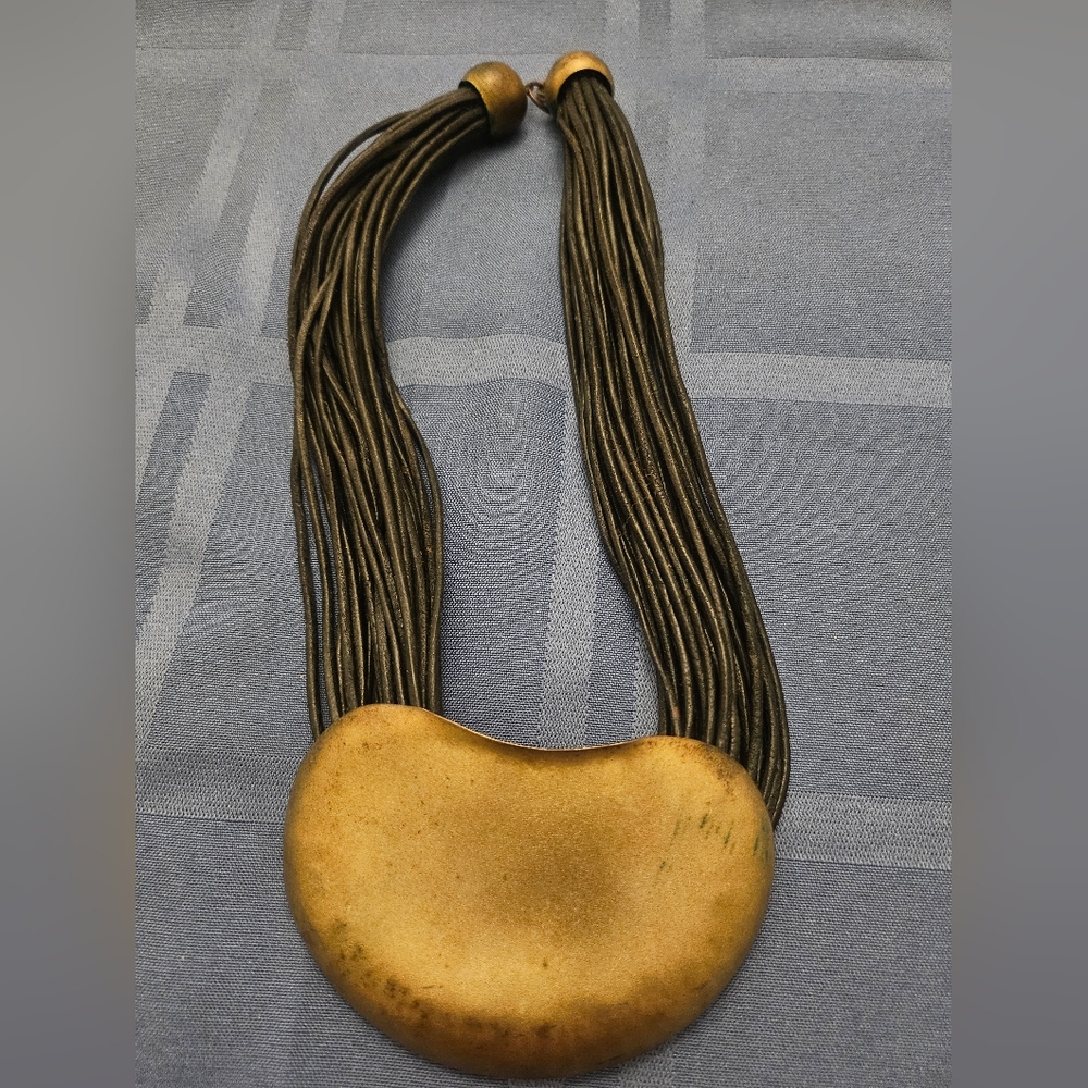 #4 - Leather Cord Necklace w/Goldtone Medallion